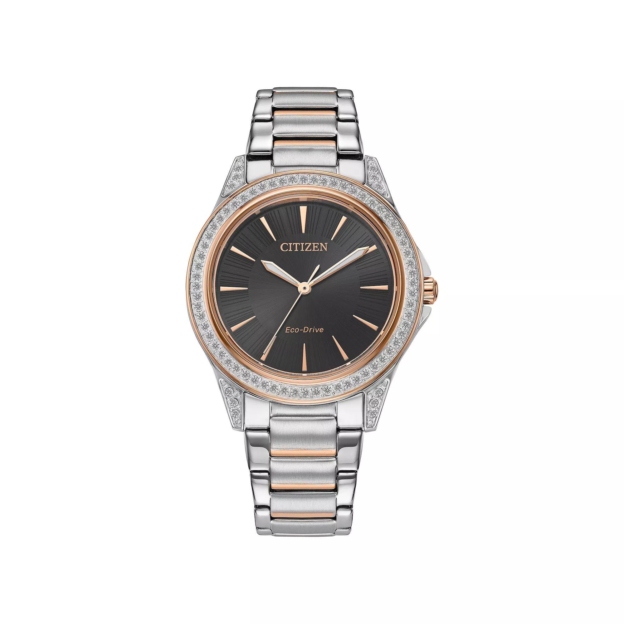 Citizen Womens Eco-Drive Two-Tone Stainless Steel Crystal Accent Bracelet Watch - EM0946-58E Black Two Tone Product Image