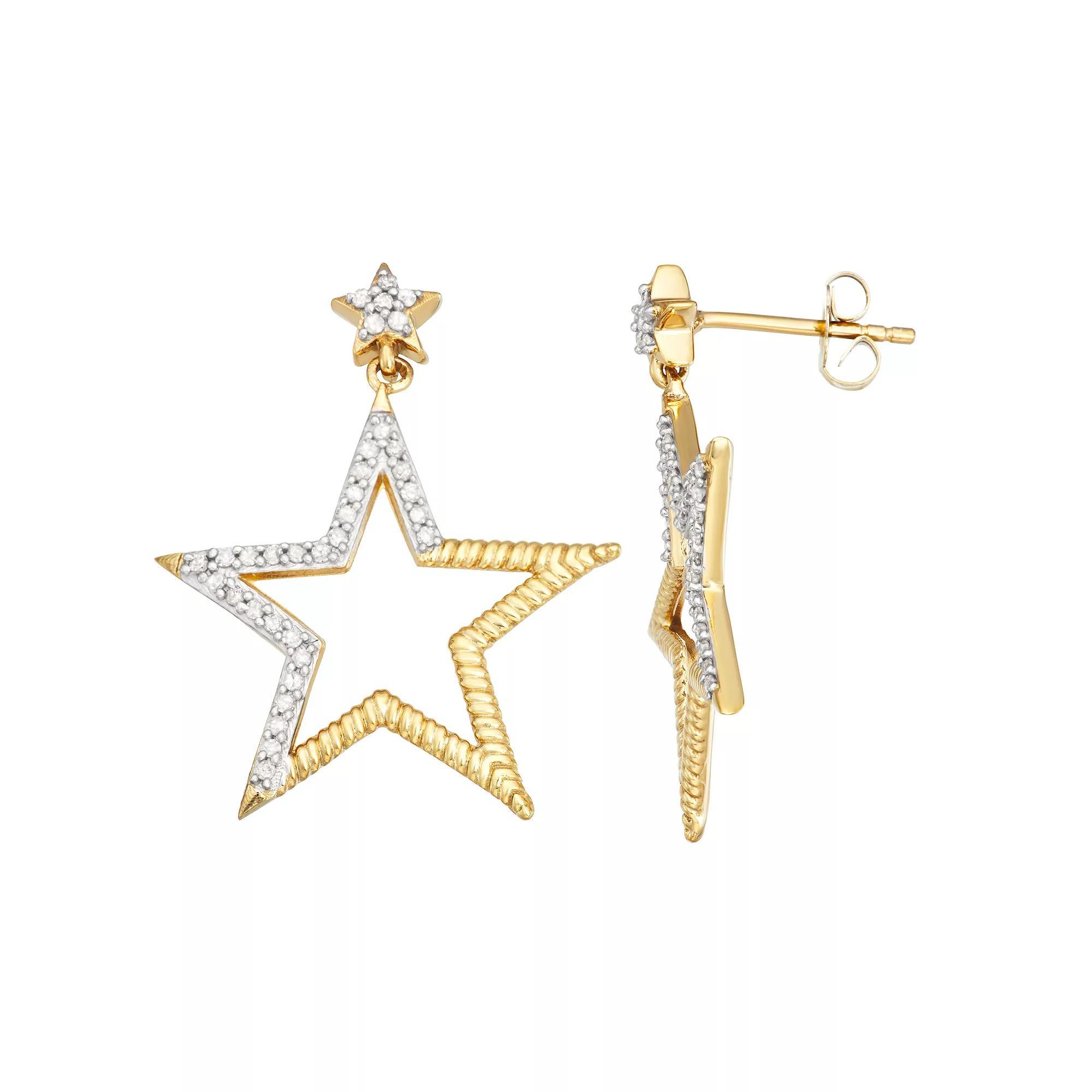 Jewelexcess 14k Gold Over Silver 1/4 Carat T.W. Diamond Star Earrings, Women's, 14k Gold Plated Product Image