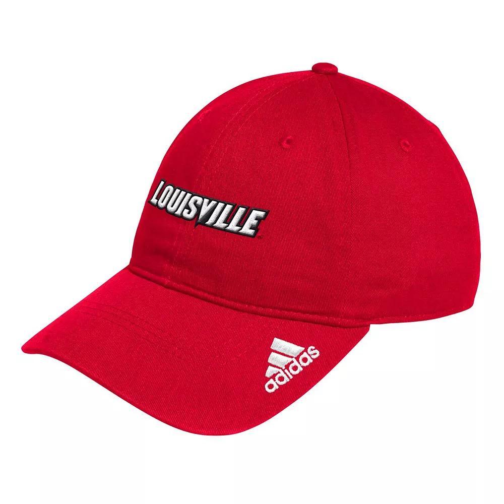 Men's adidas Red Louisville Cardinals Locker Room Wordmark Slouch Adjustable Hat Product Image