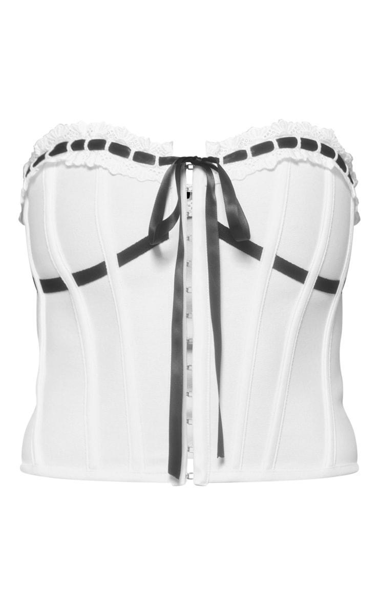 White Bandage Bandeau Hook & Eye Lace Trim Ribbon Detail Corset Product Image