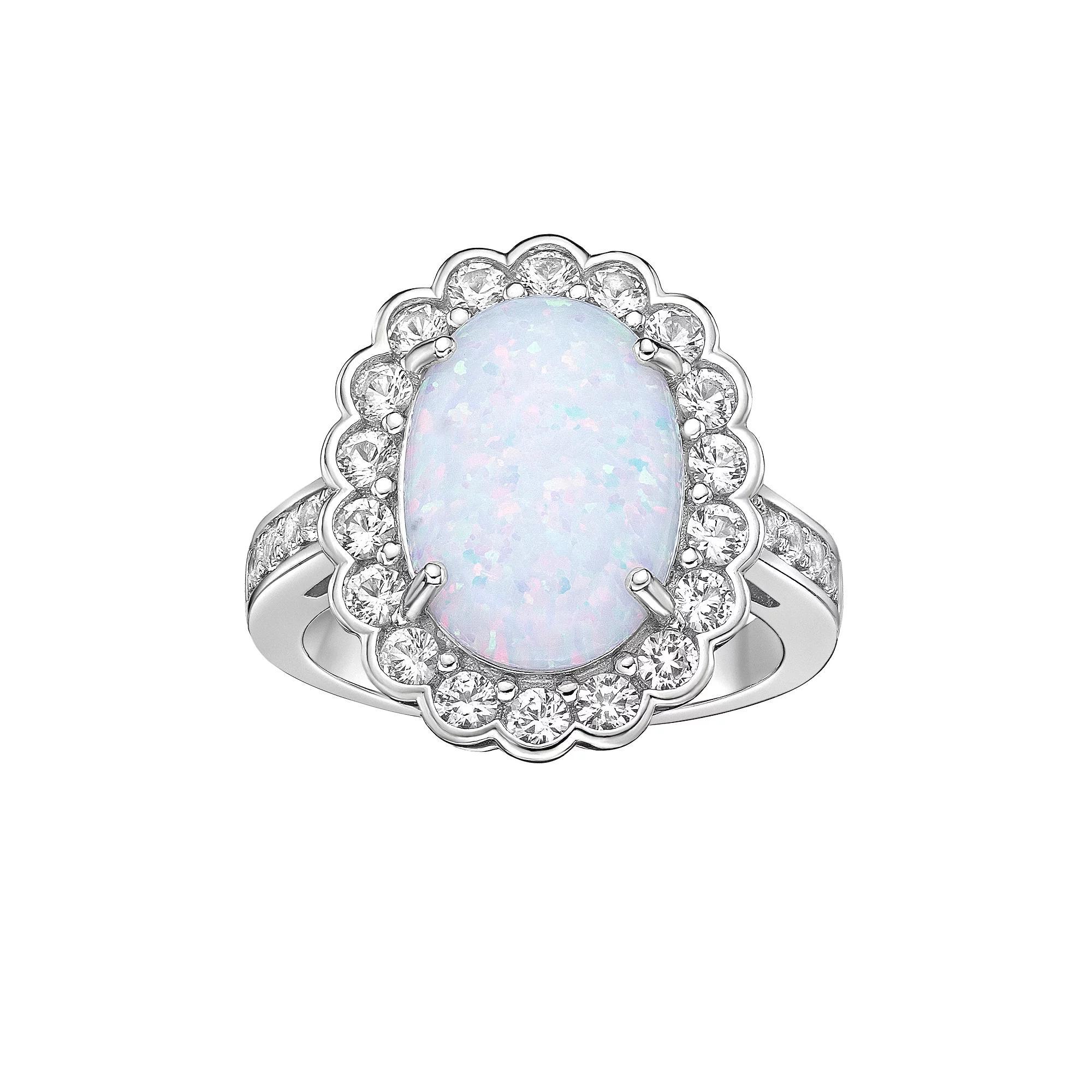 Gemminded Sterling Silver Lab-Created Opal & Lab-Created White Sapphire Ring, Women's, Size: 8 Product Image