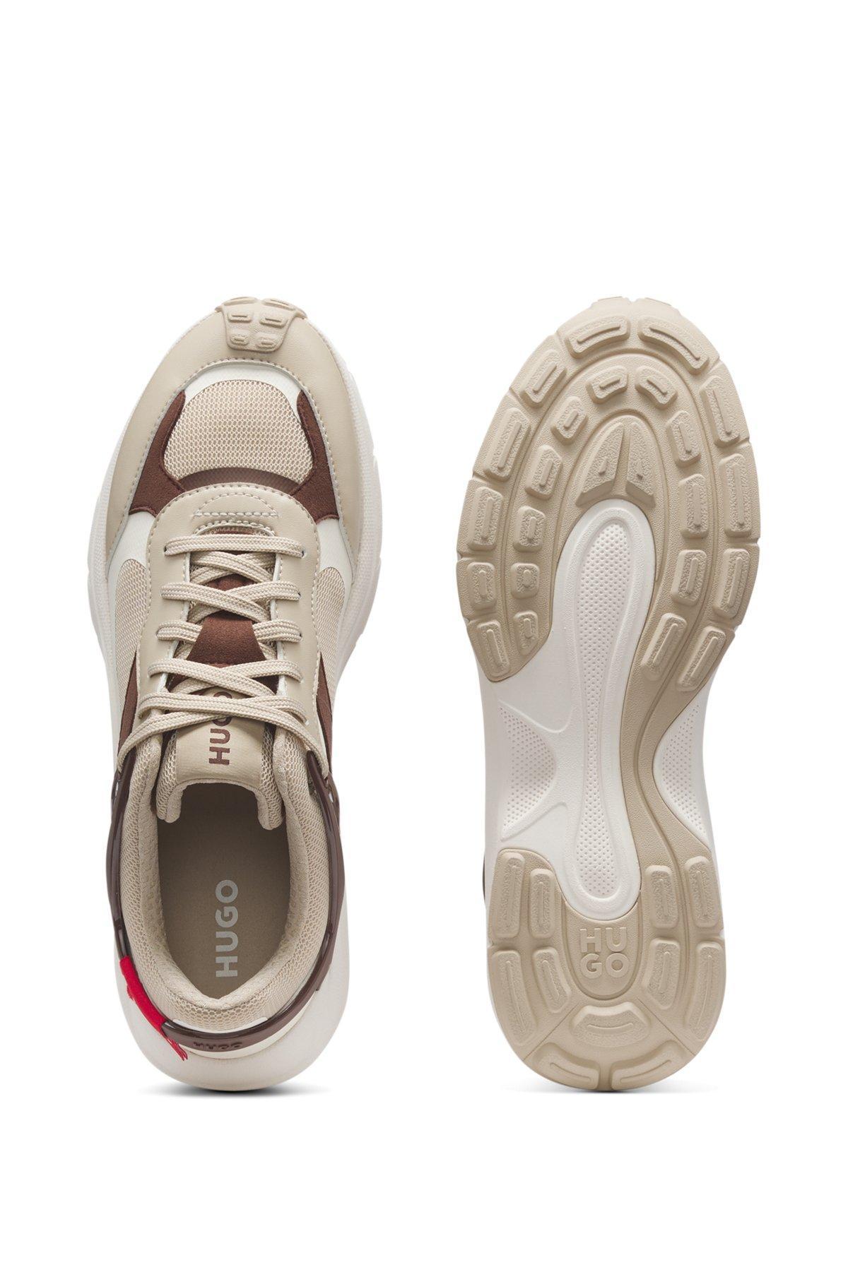 HUGO - Logo-backtab trainers with mesh details - Light Beige Product Image