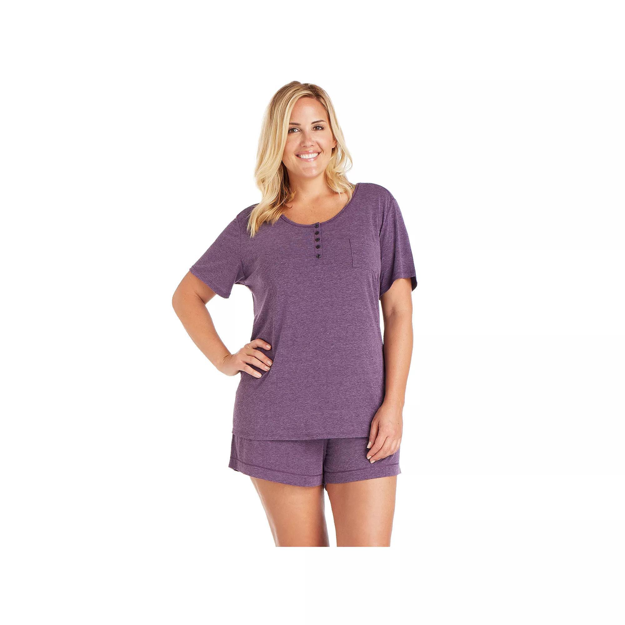 Plus Size Cuddl Duds Essentials Pajama Tee & Pajama Boxers Sleep Set, Women's, Size: 2XL, Purple Product Image