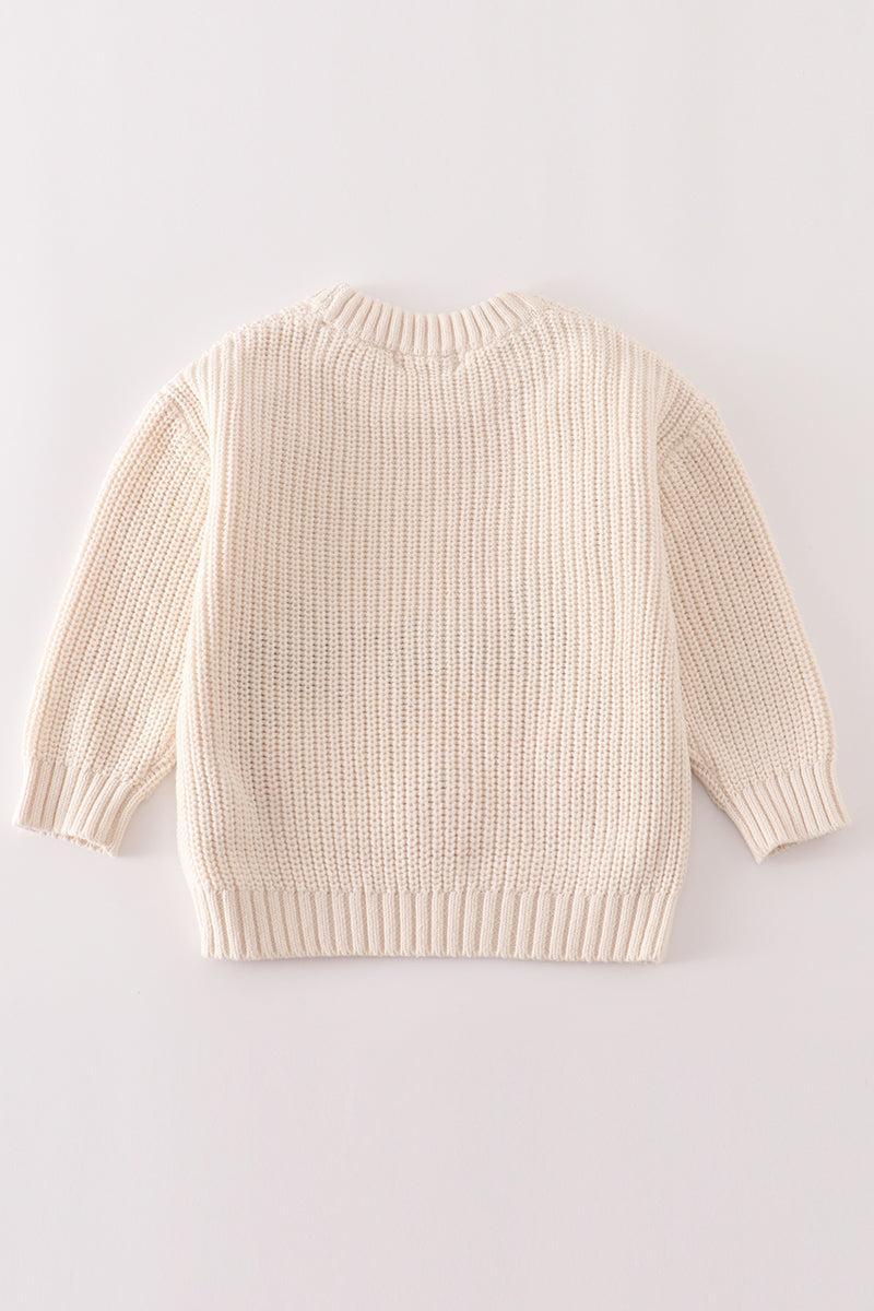 Beige hand-embroidery pumpkin pullover sweater Product Image