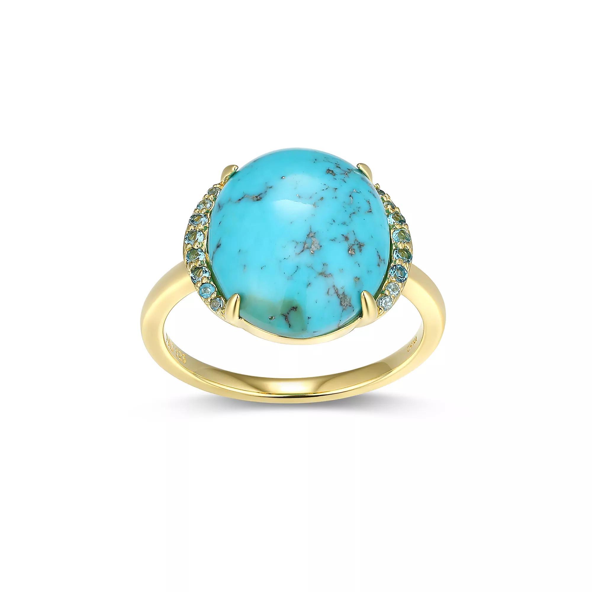 18k Gold Over Silver Turquoise & London Blue Topaz Ring, Women's, Size: 6, Gold Tone Product Image