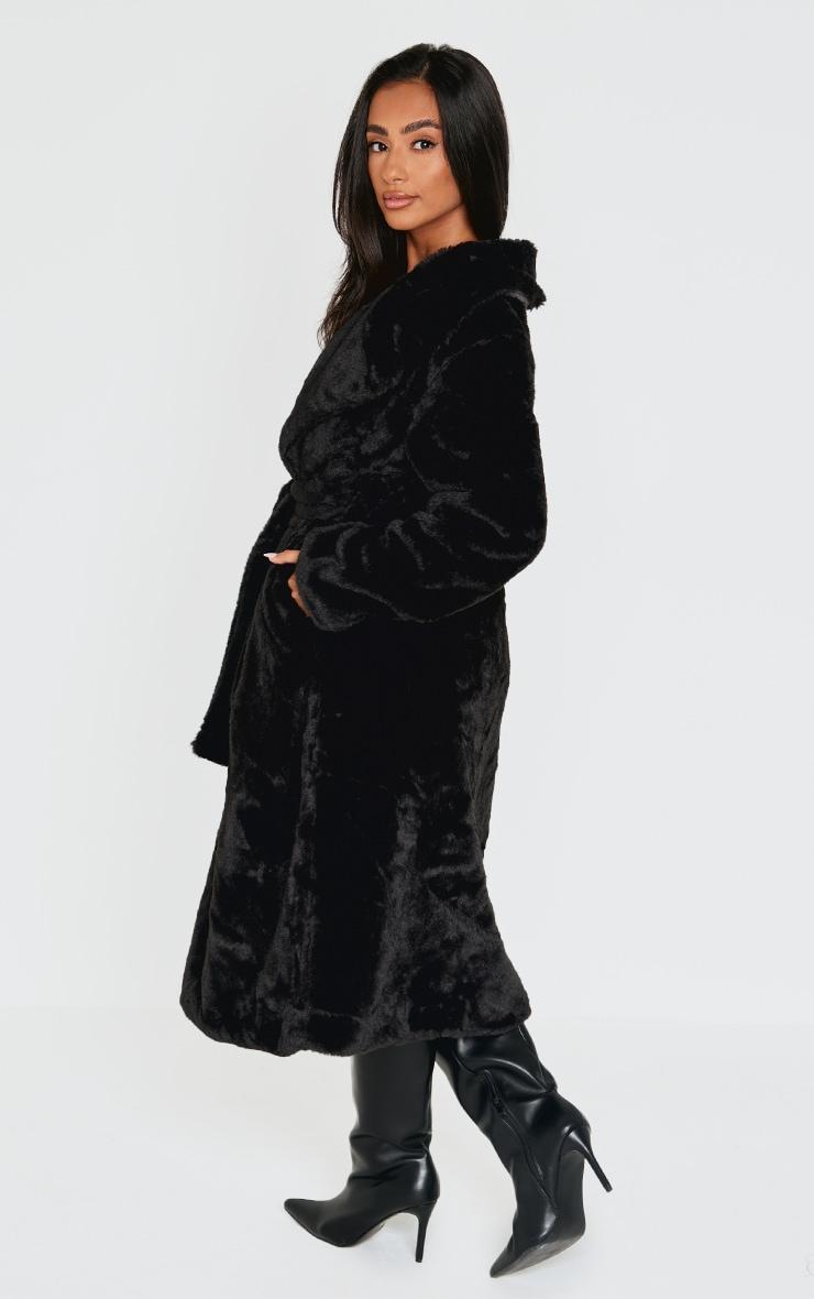 Petite Black Belted Faux Fur Coat Product Image