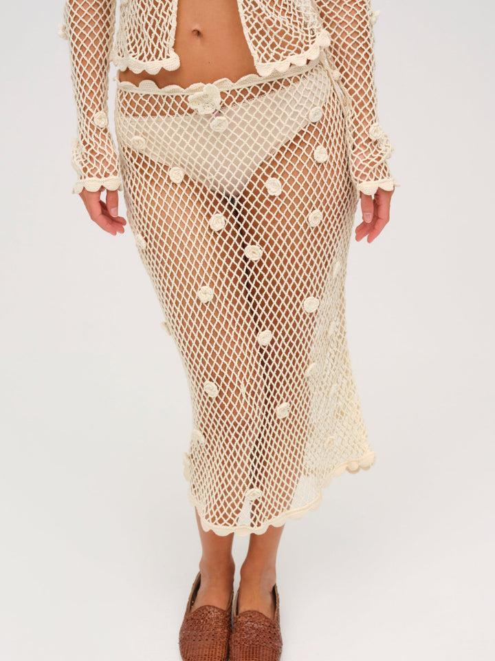 Betty Bouquet Knit Midi Skirt — Ivory Product Image