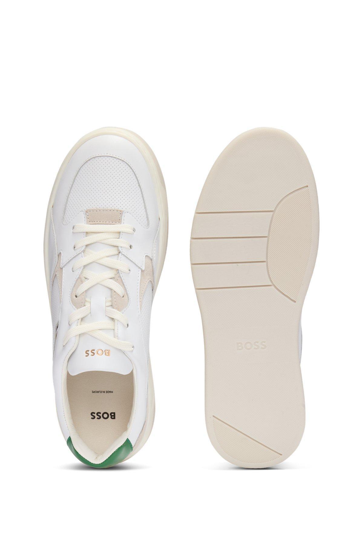 Mixed-leather trainers with layered upper Product Image