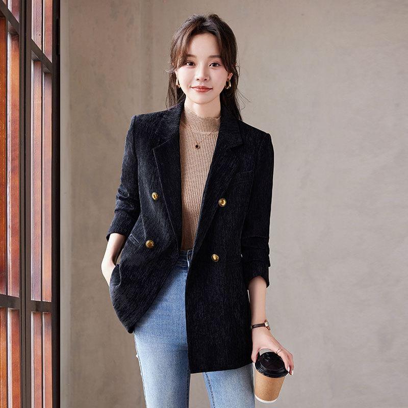 Lapel Neck Plain Double Breasted Blazer Product Image