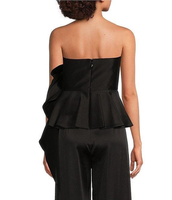 Muse by Marchesa Stretch Mikado Satin 3D Floral Blossom Ruched Straight Neck Sleeveless Running Front Peplum Coordinating Blouse Product Image