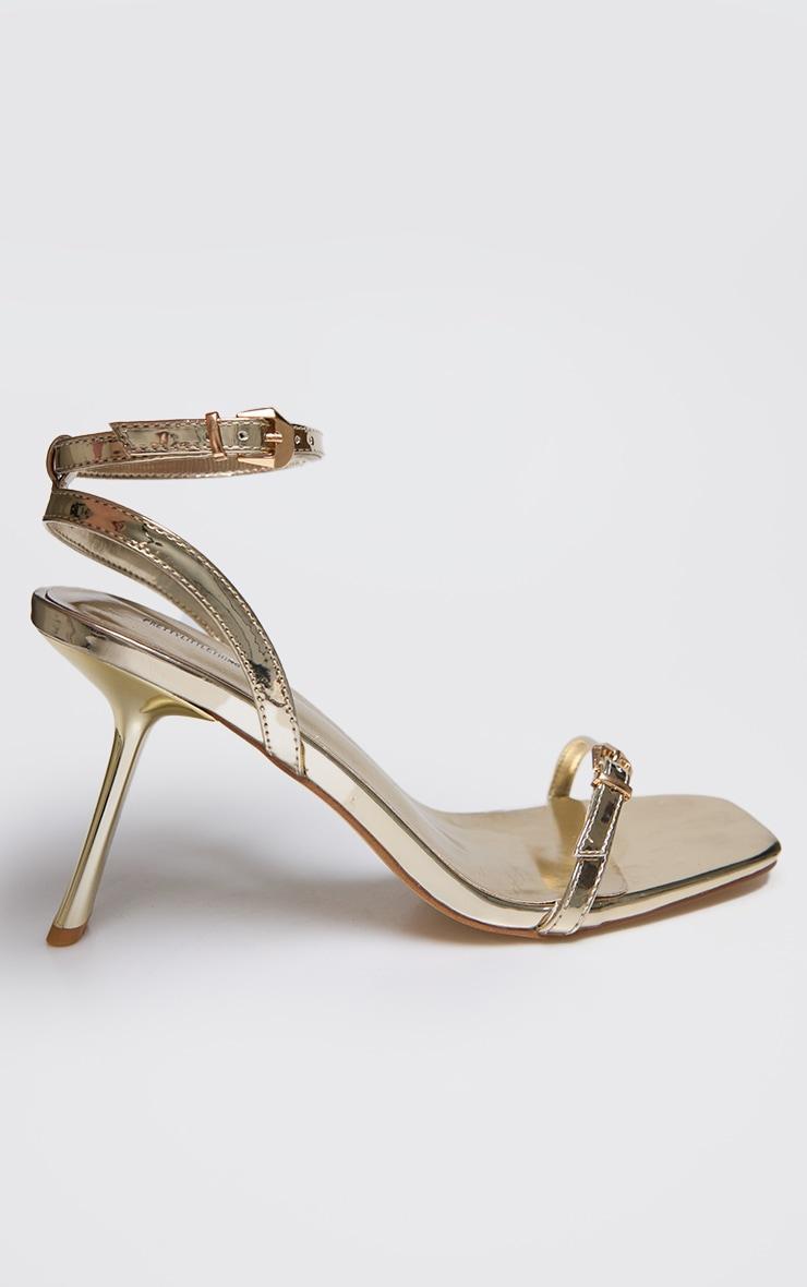 Gold Metallic PU Square Toe Barely There Buckle Heel Sandals Product Image