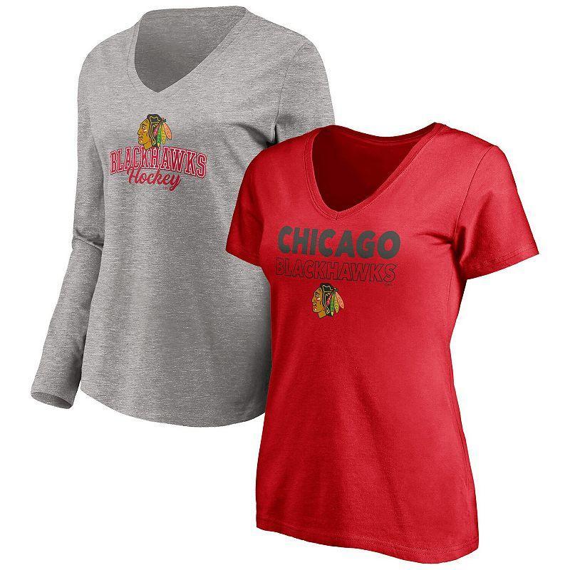 Women's Fanatics Branded Royal/Heathered Gray Chicago Cubs Team V-Neck T-Shirt Combo Set, Size: Small Product Image