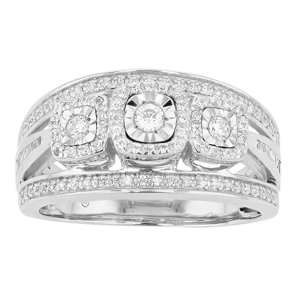 Sterling Silver 1/2 Carat T.W. Diamond 3-Stone Ring, Women's, Size: 7 Product Image