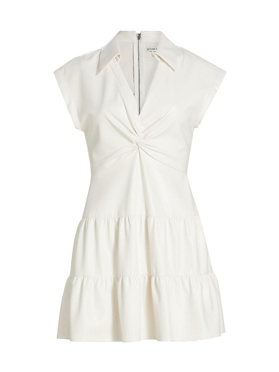 Alice and Olivia Mila Faux Leather Twist Front Cap Sleeve Dress Product Image