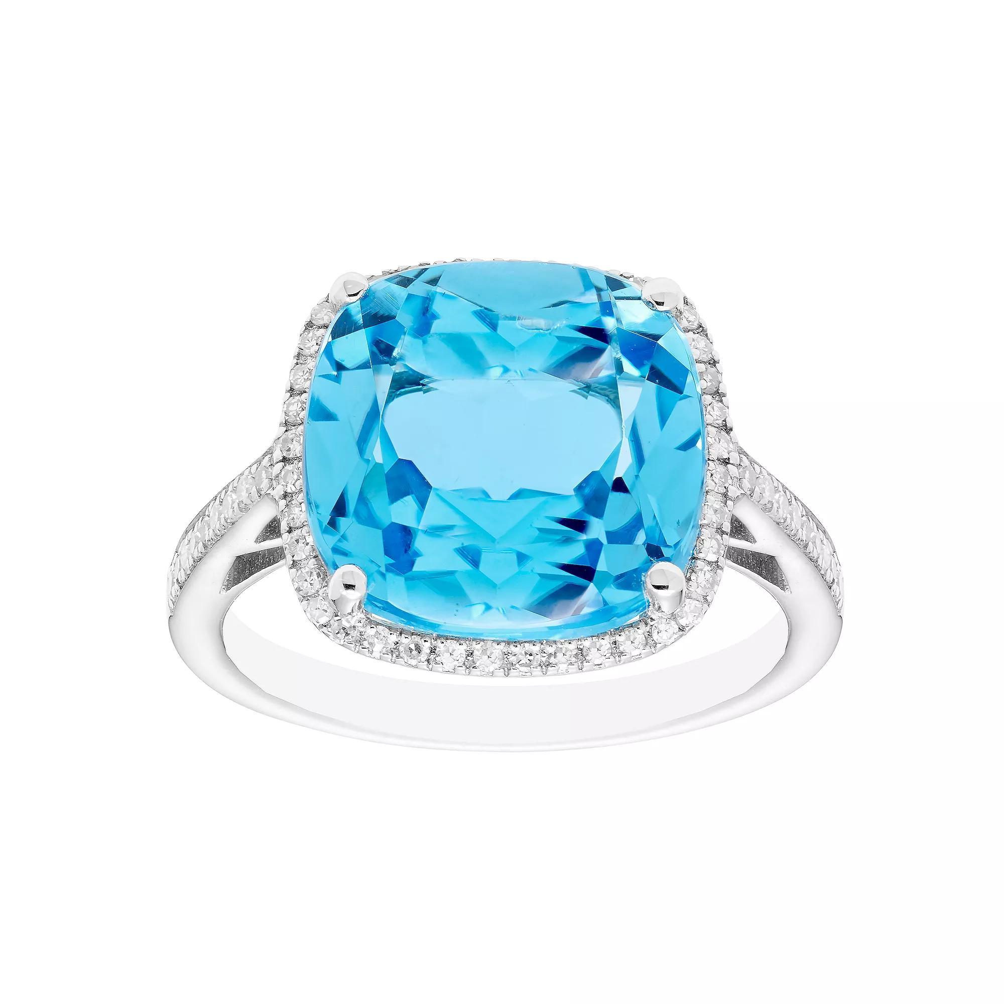 Sterling Silver Swiss Blue Topaz & 1/5 Carat T.W. Diamond Cocktail Ring, Women's, Size: 6 Product Image
