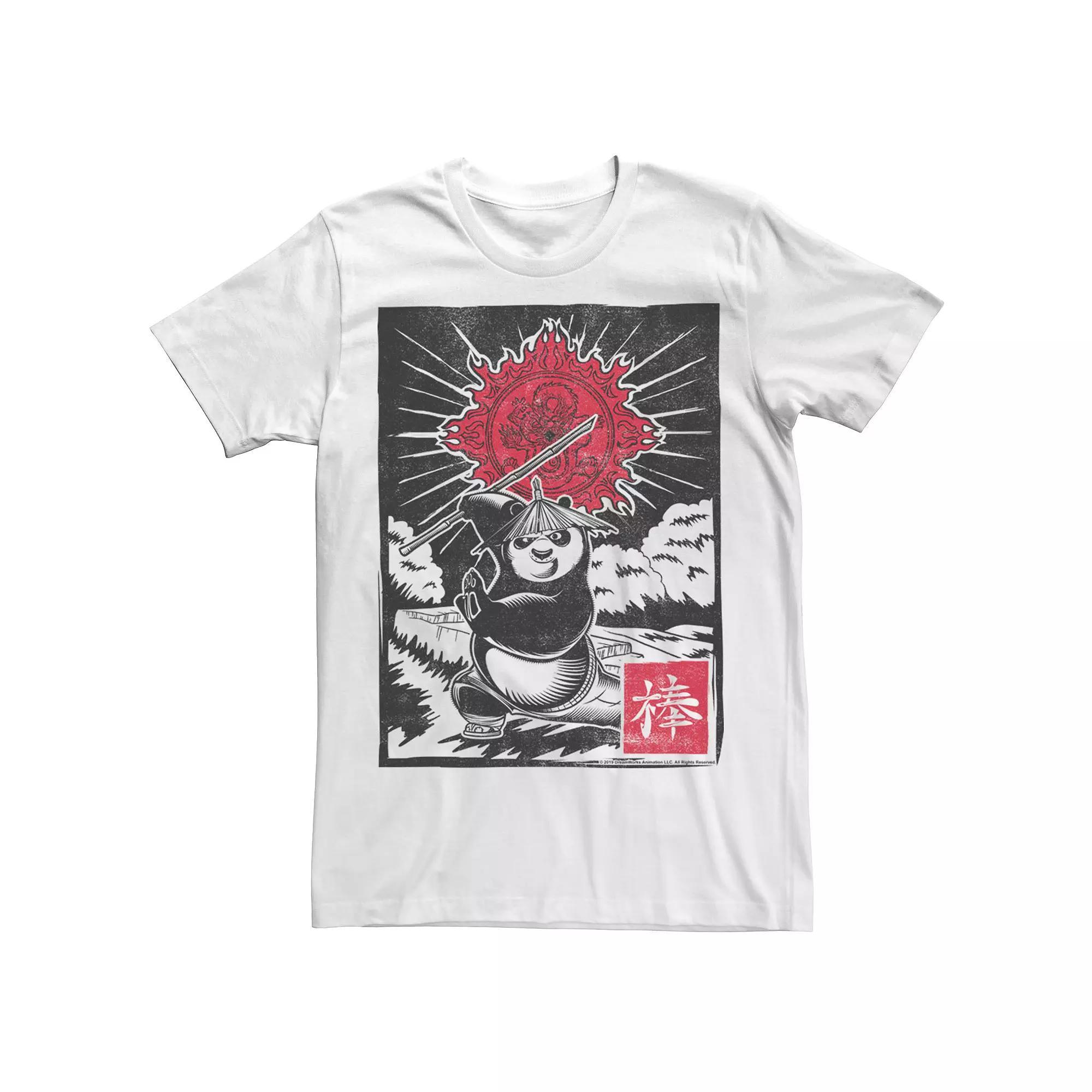 Men's Kung Fu Panda Master Po Action Pose Woodcut Poster Tee, Size: 3XL, White Product Image