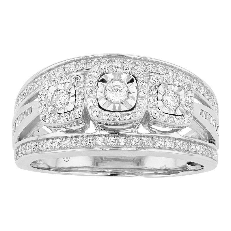 Sterling Silver 1/2 Carat T.W. Diamond 3-Stone Ring, Women's, Size: 7 Product Image