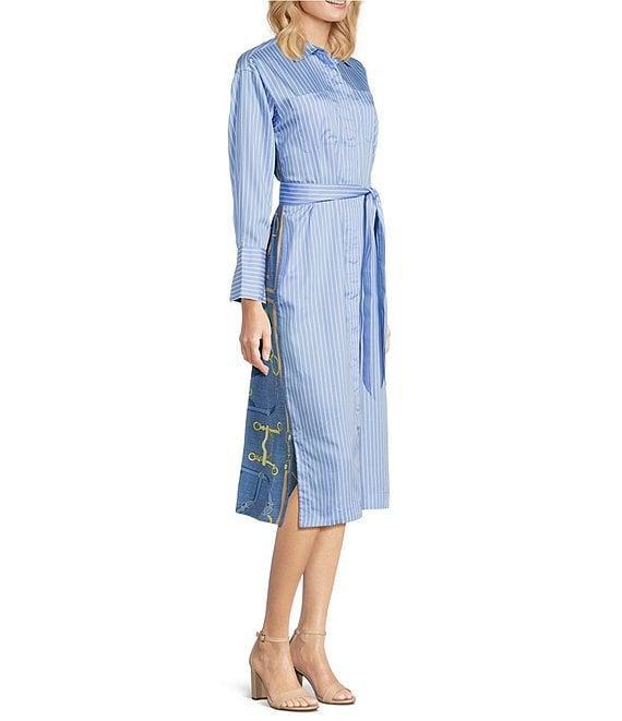 J.McLaughlin Aida Printed Catalina Cloth Split V-Neck 3/4 Sleeve Belted Midi Dress Product Image
