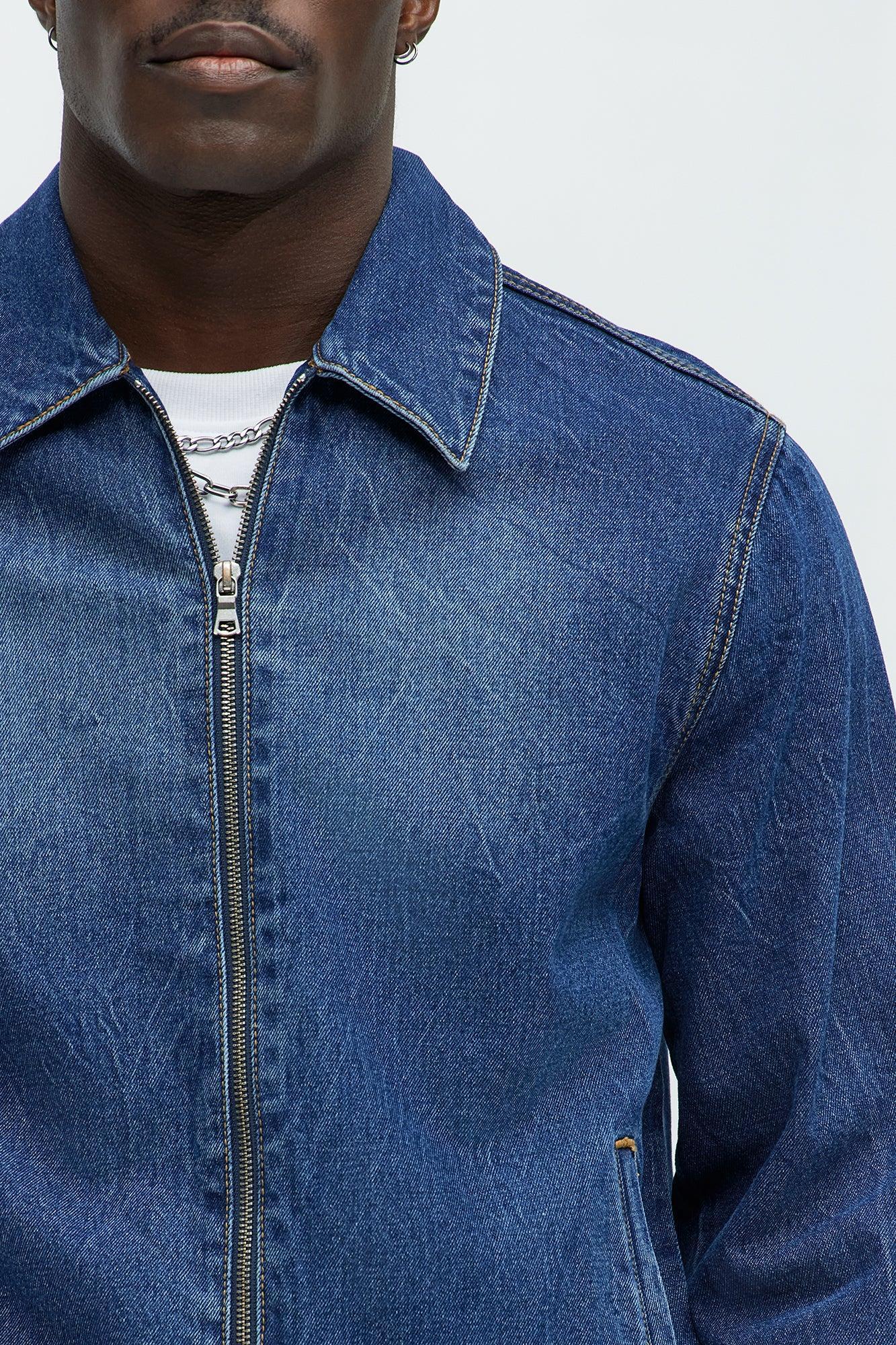 Elastic Waist Vintage Style Denim Jacket - Dark Wash Product Image
