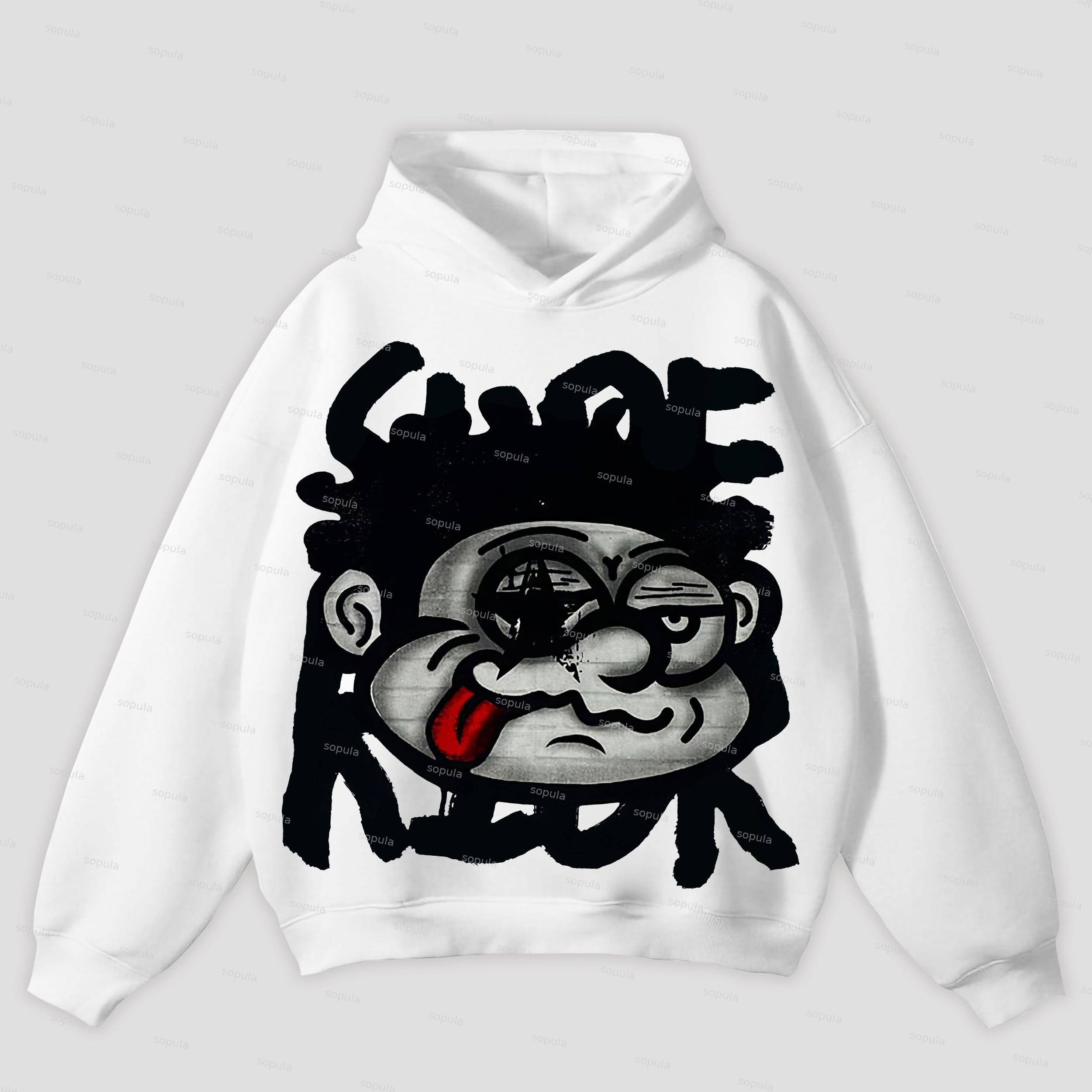Sopula Vintage Big Face Graphic Simple Pocketless Hoodie Product Image