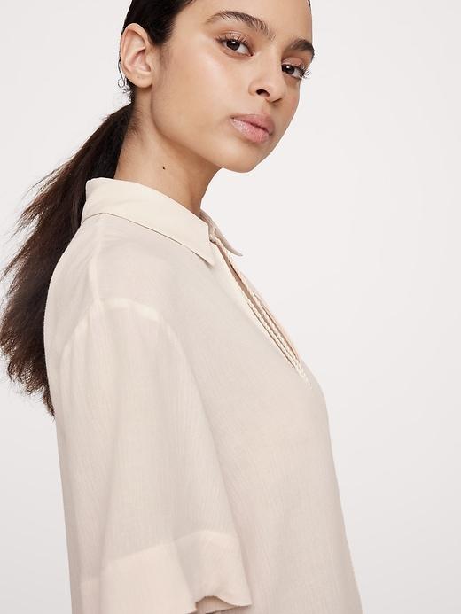 Gauze Tassel-Tie Popover Shirt Product Image