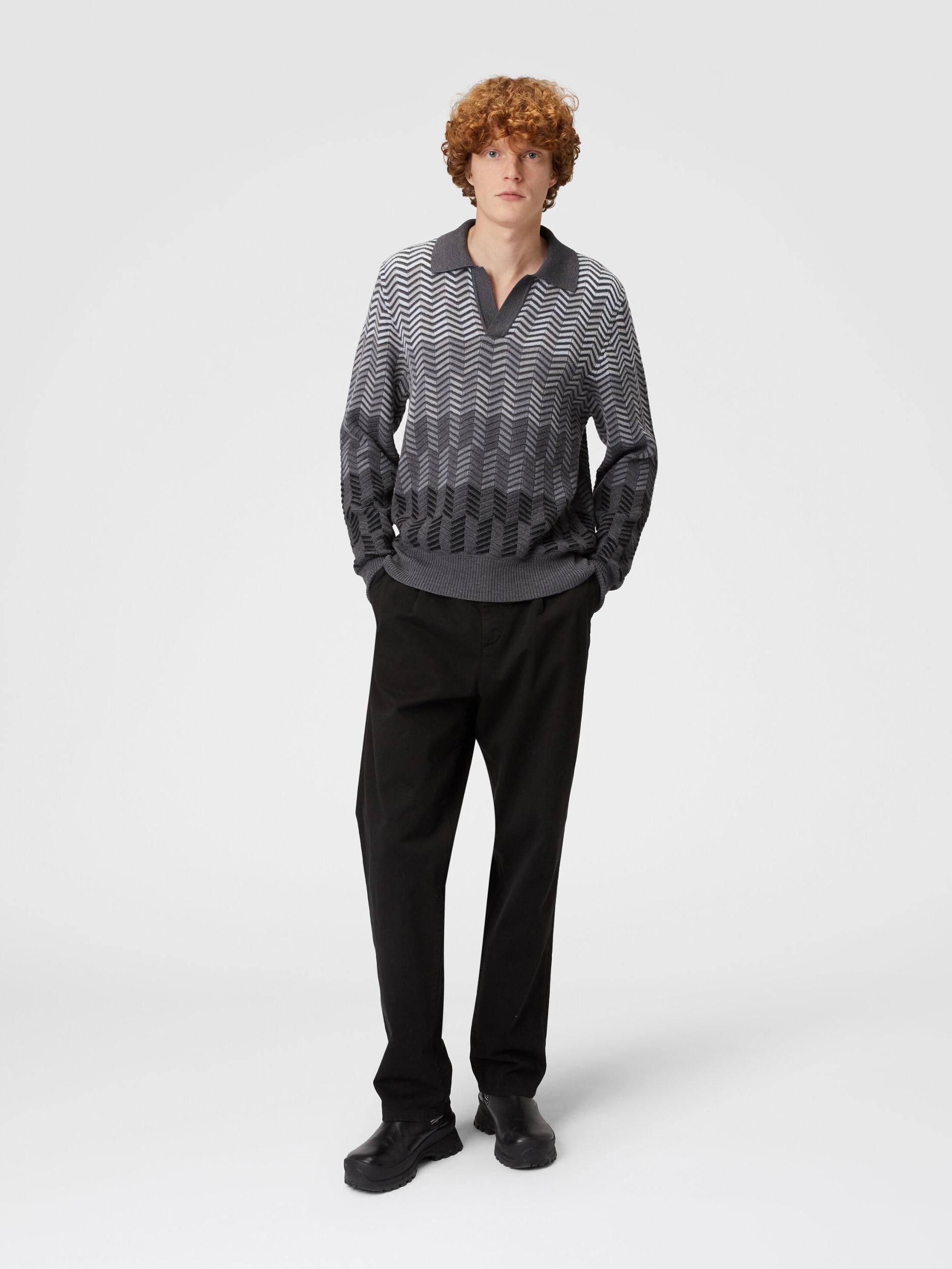Long-sleeved polo shirt in zigzag virgin wool Product Image