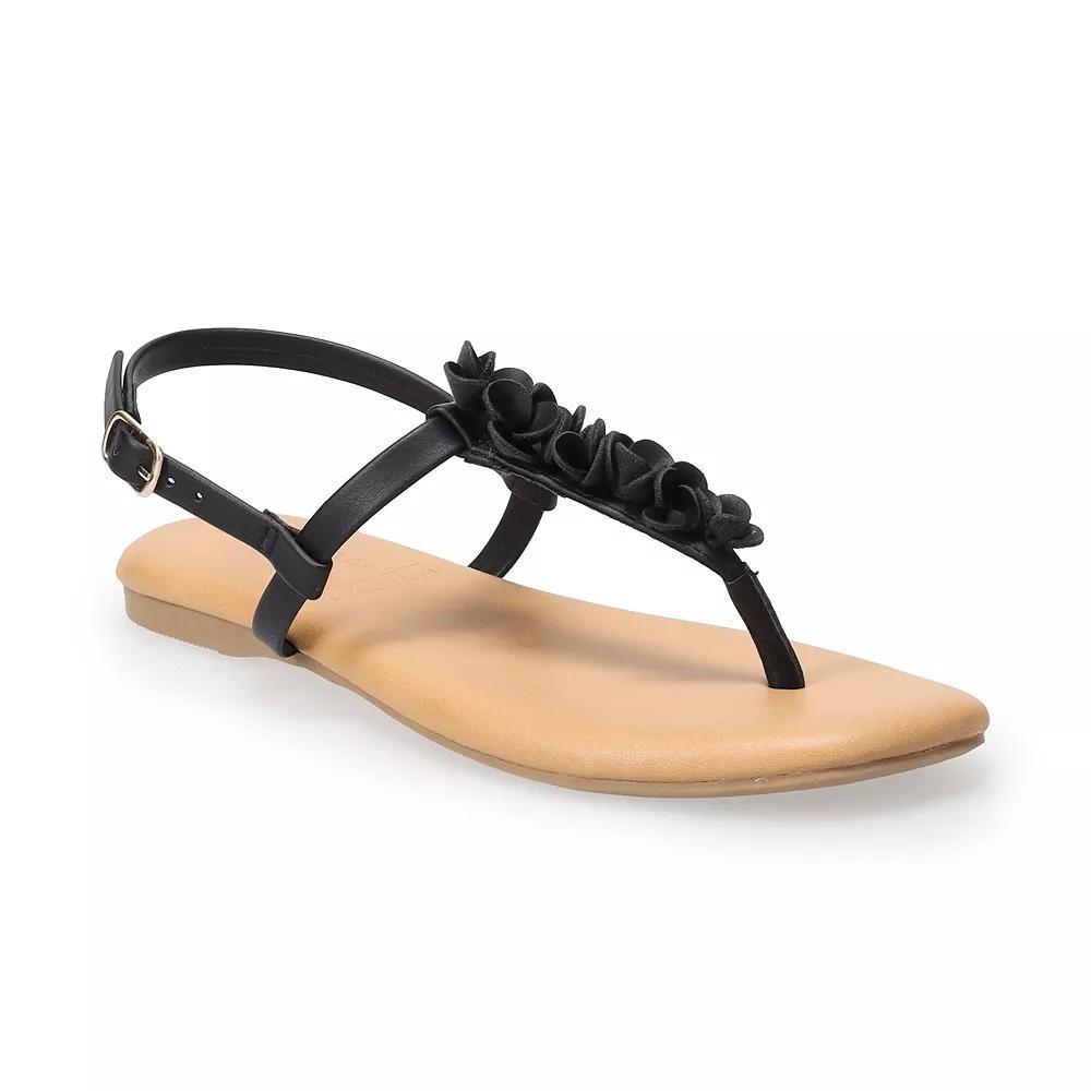 LC Lauren Conrad Thala Women's Flower T-Strap Sandals, Size: 8, Black Product Image