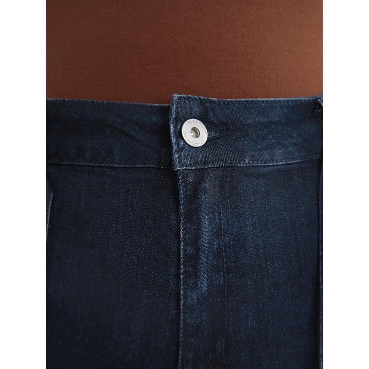Plus Size Bootcut Slightly Stretchy High Rise Dark Wash Belted Jeans Women Indigo Elegant Plain Plain Low stretch Pocket Jeans BloomChic 22/3X Product Image