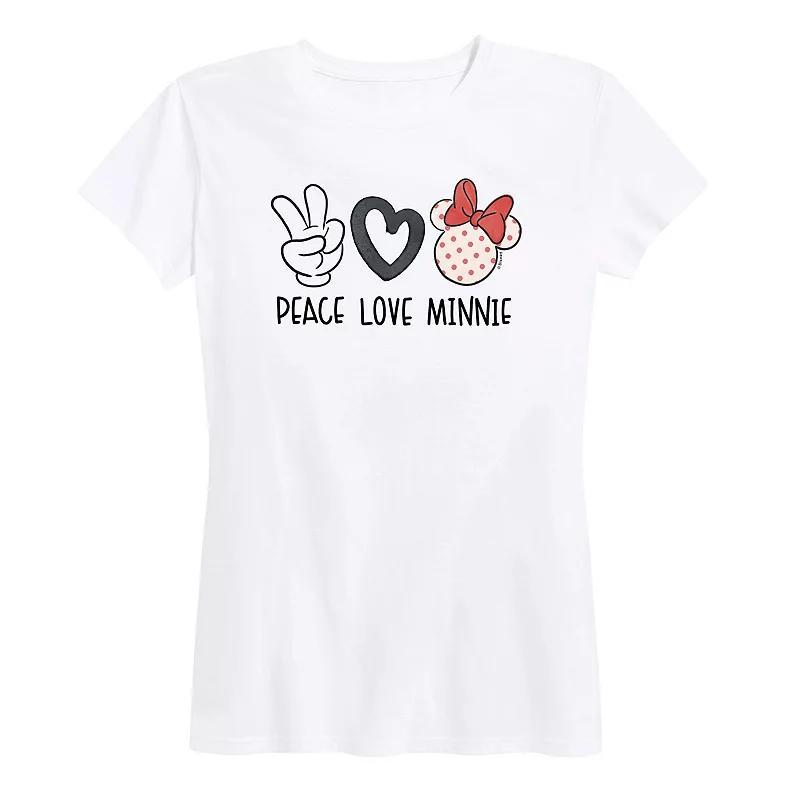 Disneys Minnie Mouse Womens Peace Love Graphic Tee Grey Gray Product Image