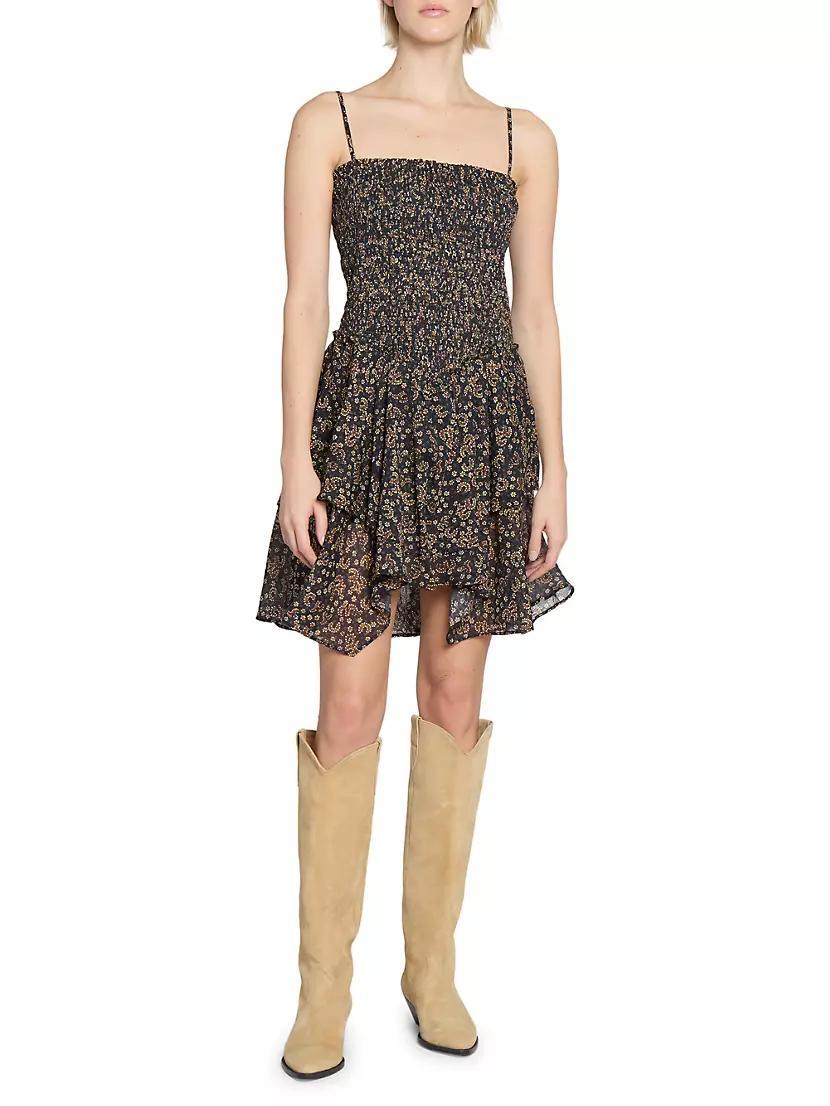 Anka Abstract Cotton Smocked Minidress Product Image