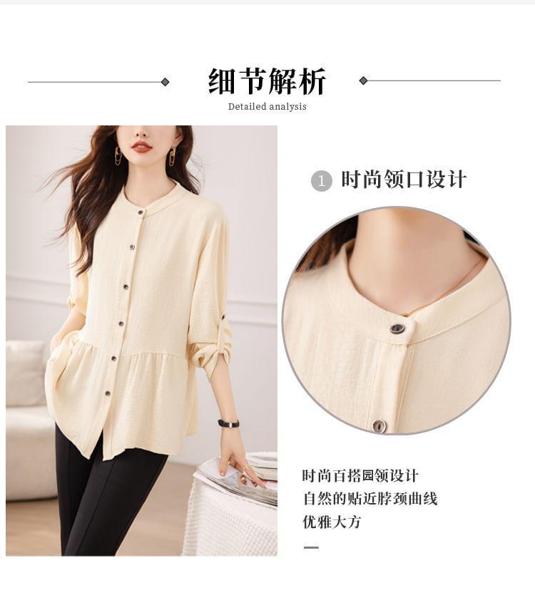 3/4 Sleeve Stand Collar Loose Fit Blouse Product Image