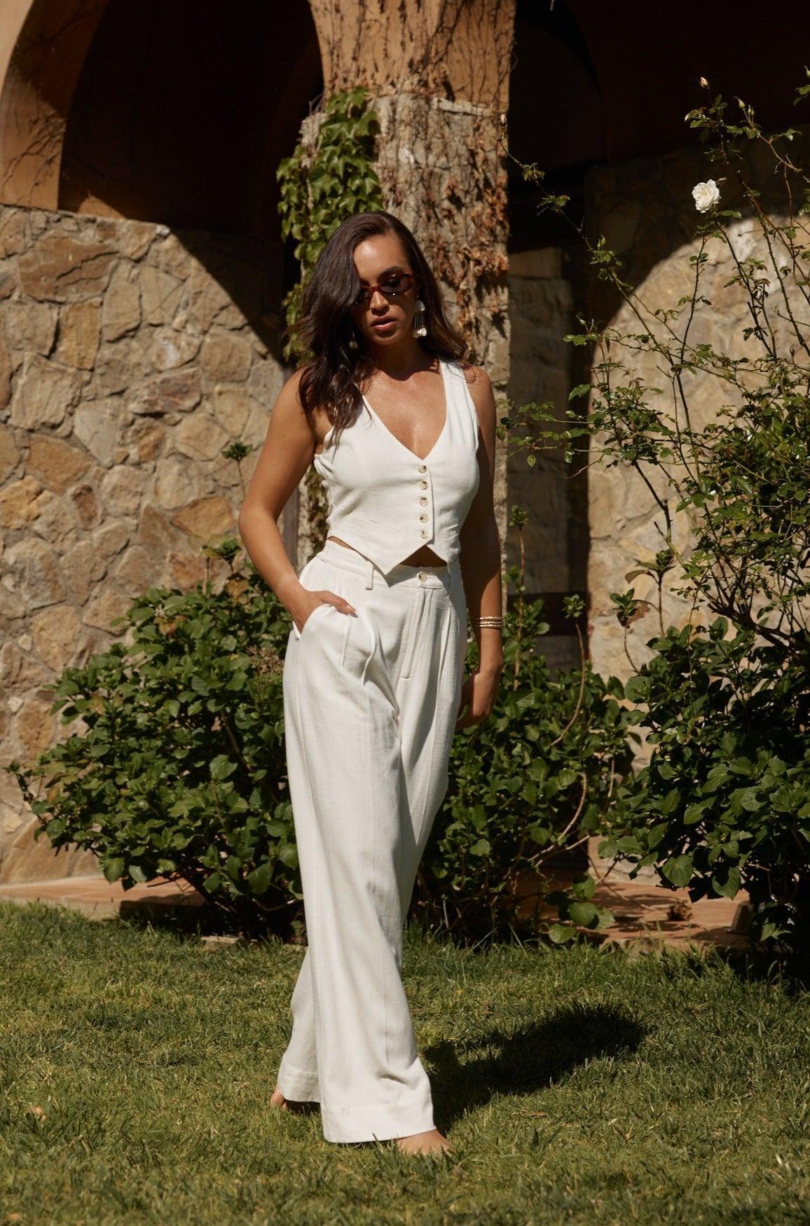 Diane White Linen Vest Female Product Image