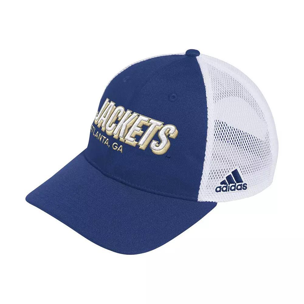 Men's adidas Royal Kansas Jayhawks Mascot Block Letter Slouch Trucker Adjustable Hat, Blue Product Image