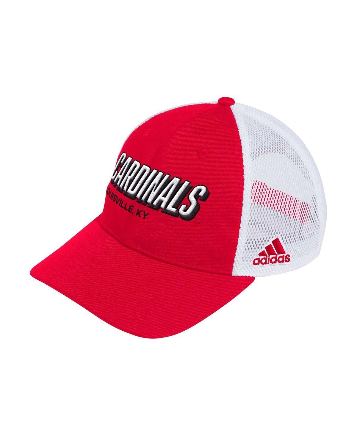 Men's adidas Red Louisville Cardinals Mascot Block Letter Slouch Trucker Adjustable Hat Product Image