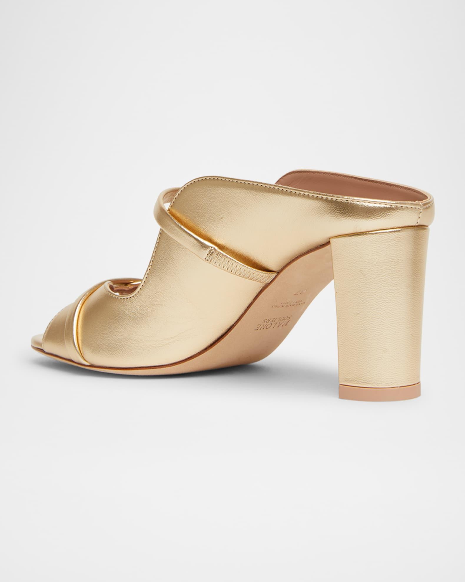 Norah Metallic Leather Two-Band Block Heel Sandals Product Image