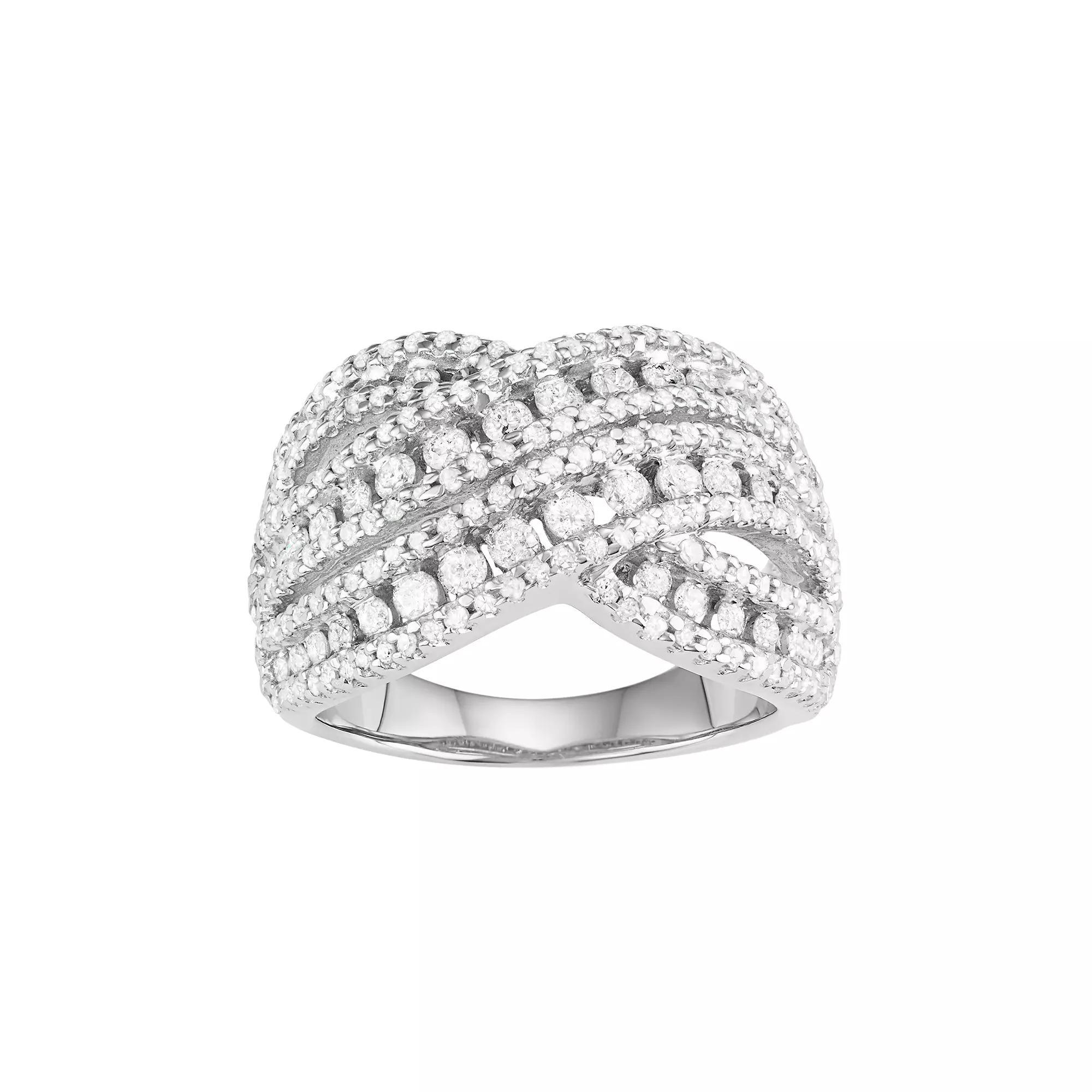 Jewelexcess 10k White Gold 1 1/2 Carat T.W. Diamond Crisscross Ring, Women's, Size: 6 Product Image
