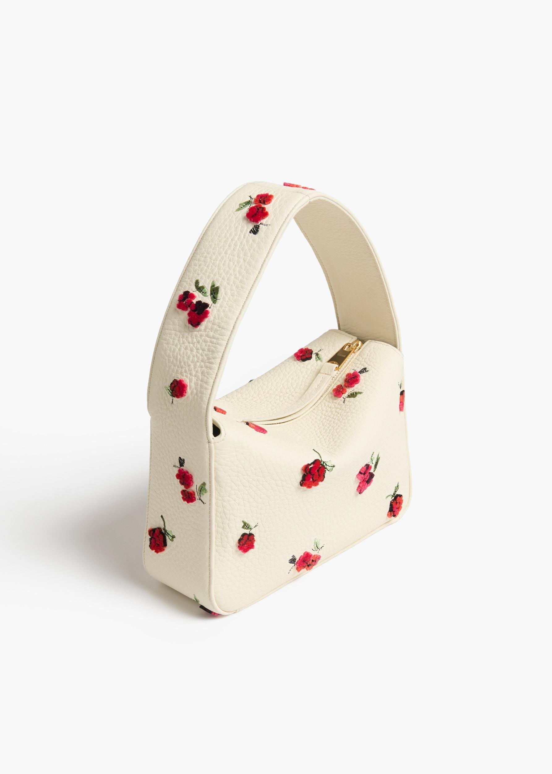 Small Elena Bag in Cream Leather with Raspberry Print Product Image