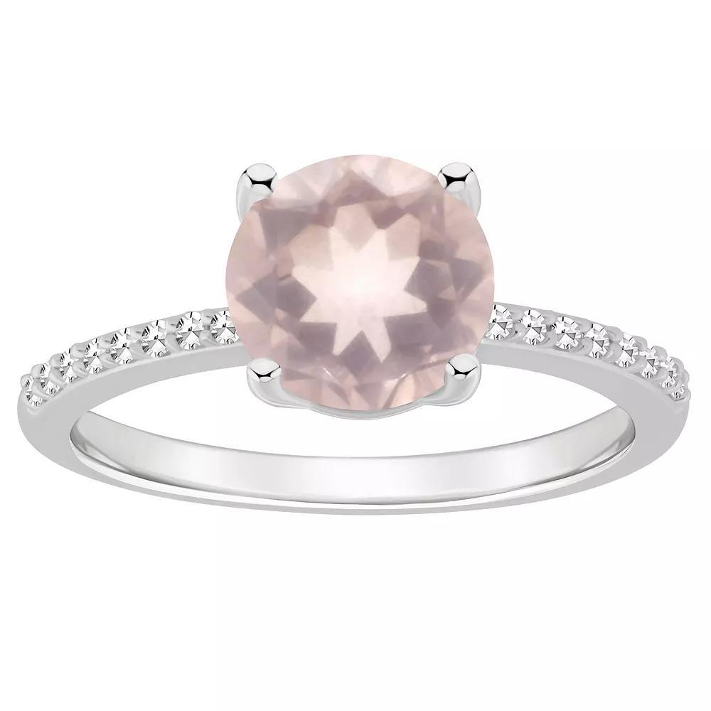 Alyson Layne Sterling Silver 8 mm Round Gemstone & 1/10 Carat T.W. Diamond Ring, Women's, Pink Quartz Product Image