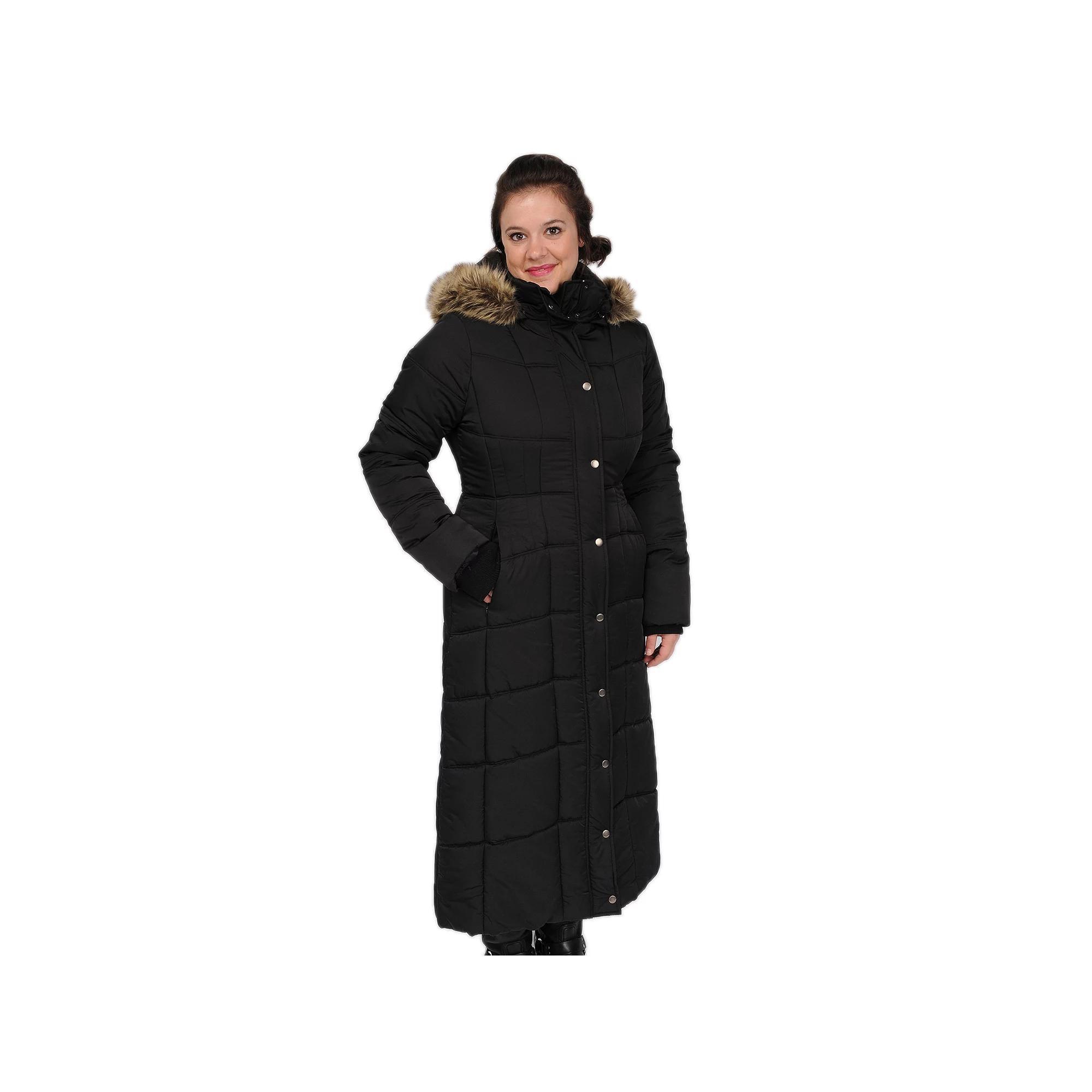 Women's Excelled Hooded Long Puffer Coat, Size: Medium, Black Product Image