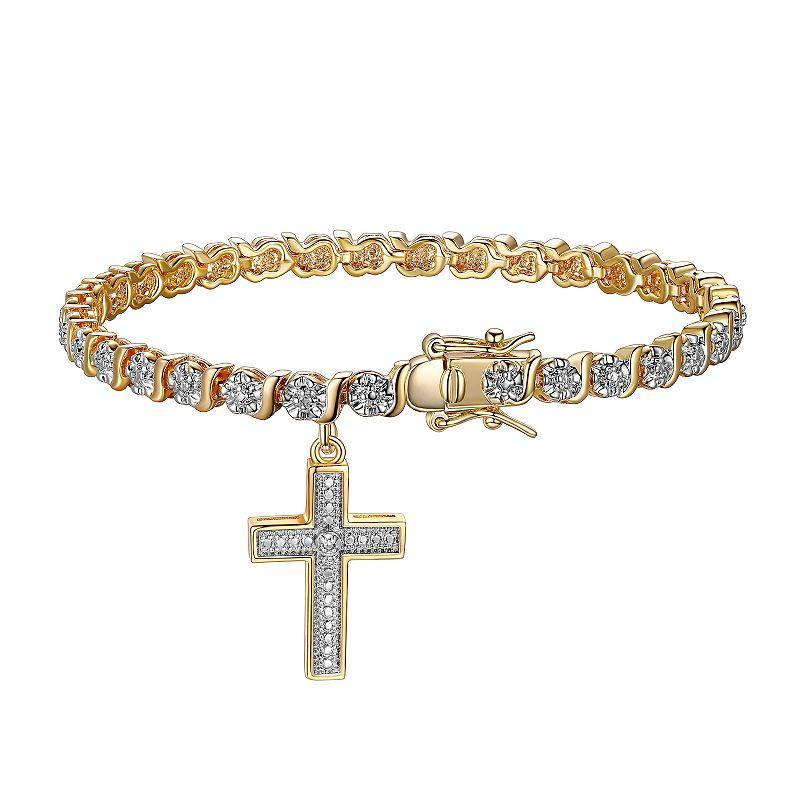 Sarafina Silver Tone Diamond Accent Cross Charm Bracelet, Women's, Size: 7.25", Silver Tone White Product Image