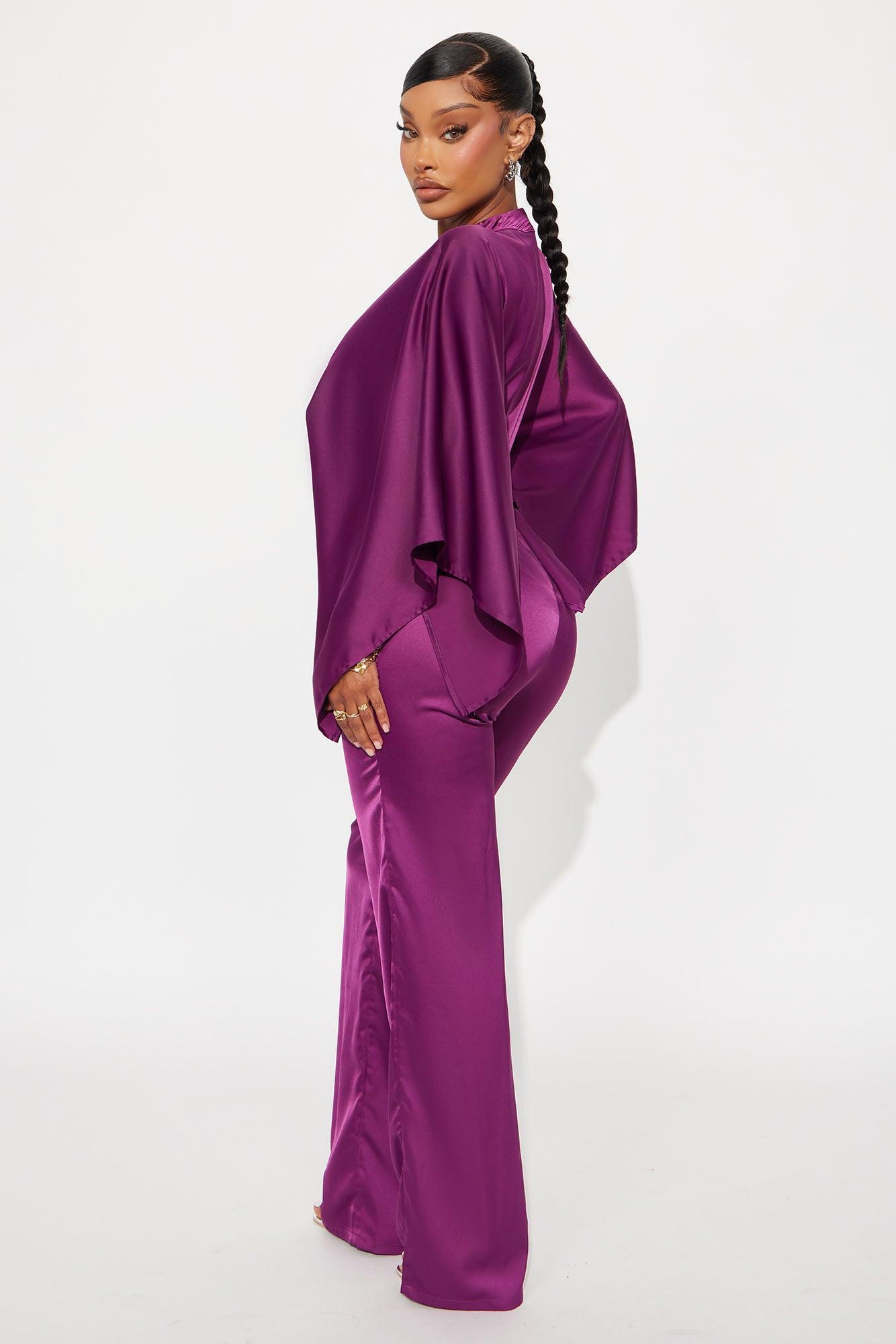 Daphne Satin Wide Leg Jumpsuit - Plum Product Image