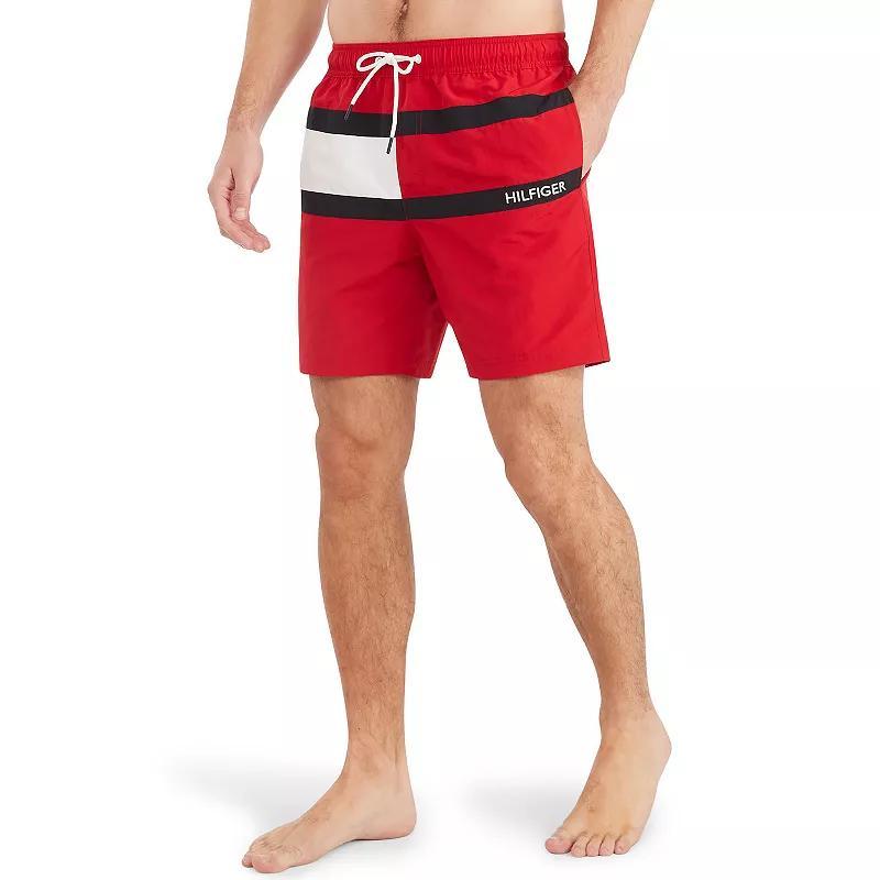 Men's Tommy Hilfiger 7" Flag Swim Trunks, Size: Medium, Red Product Image