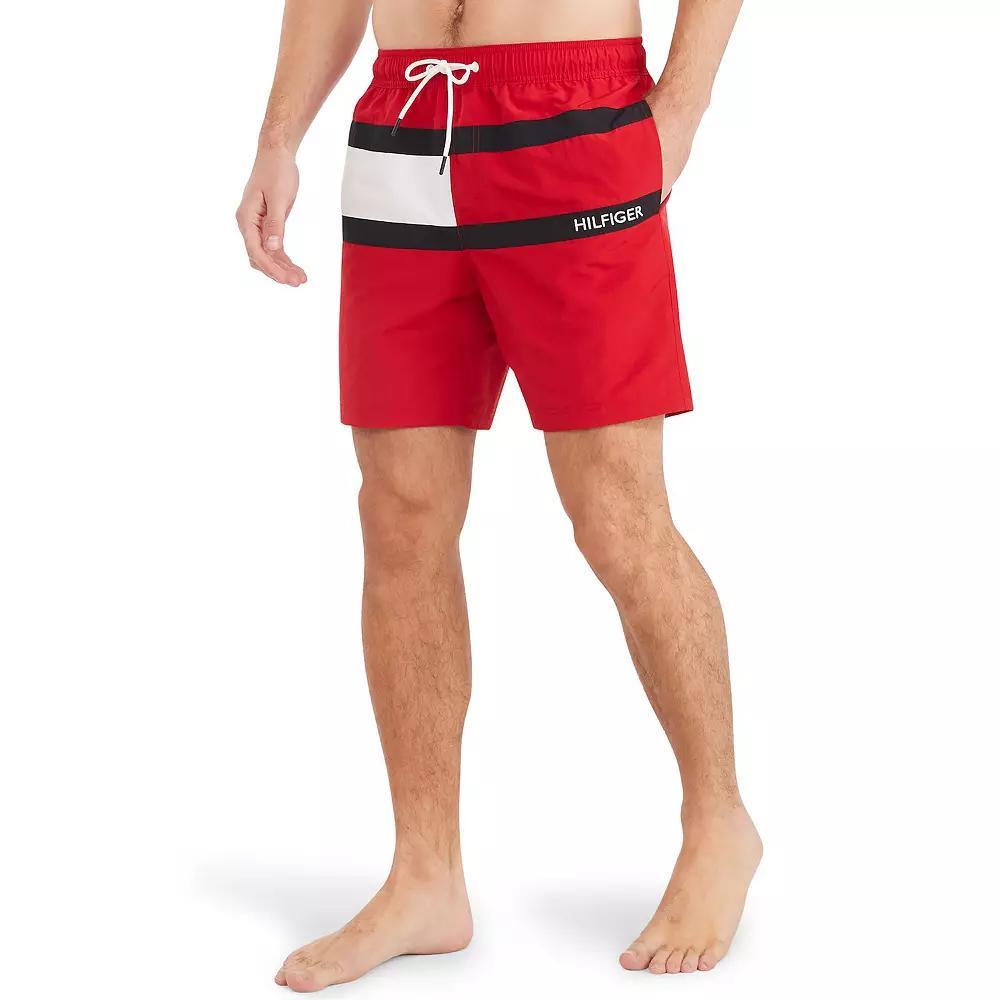 Men's Tommy Hilfiger 7" Flag Swim Trunks, Size: Medium, Red Product Image
