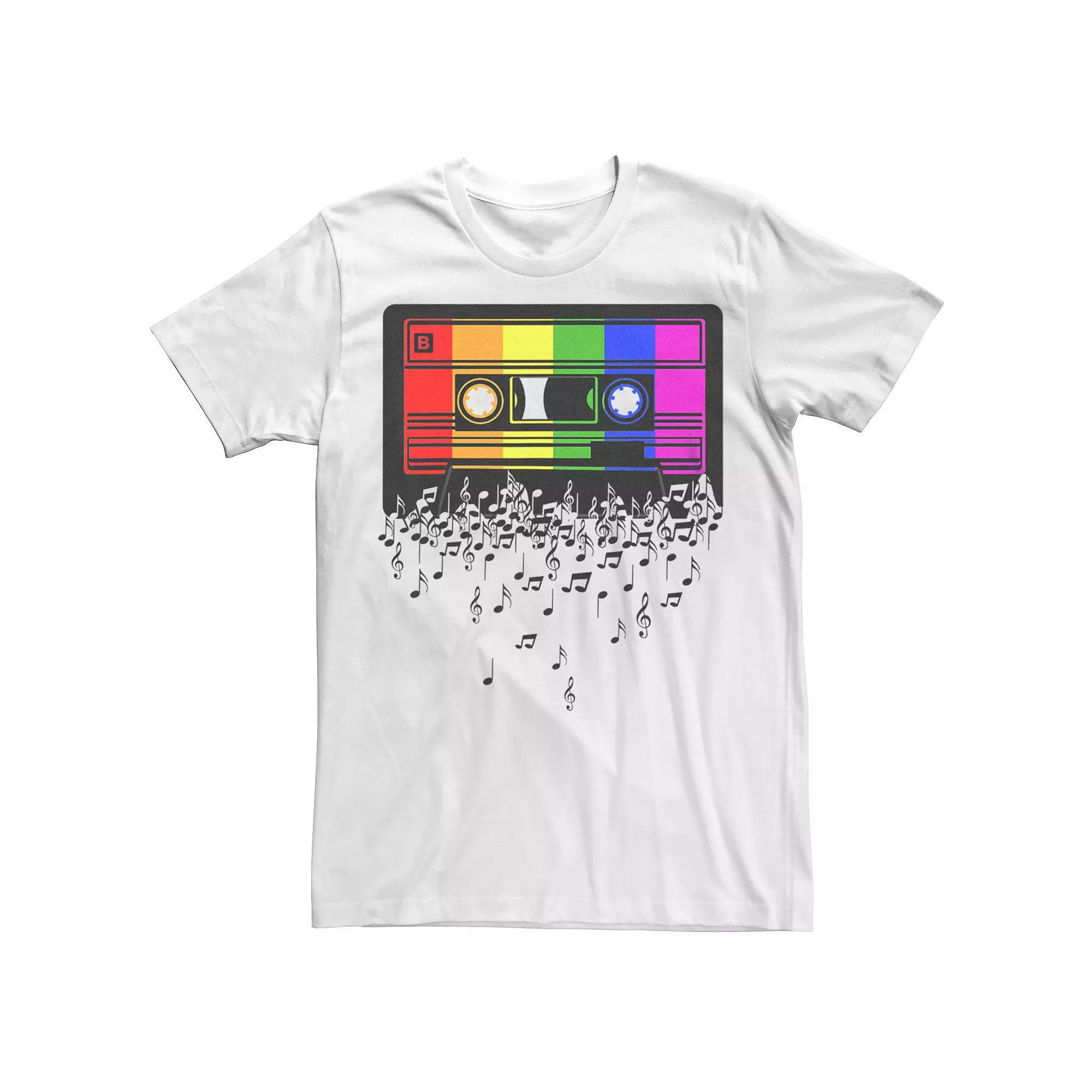 Men's Pride Rainbow Flag Music Note Cassette Graphic Tee, Size: Large, Athletic Grey Product Image