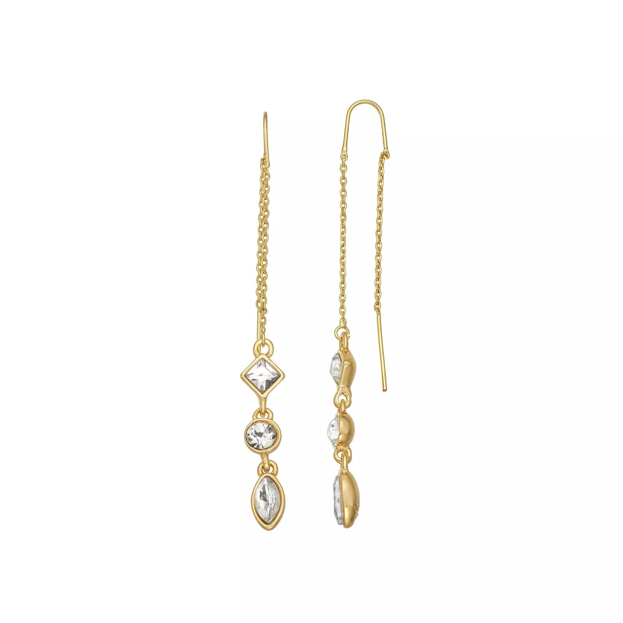 Nine West Gold Tone Threader Earrings, Women's, Clear Product Image