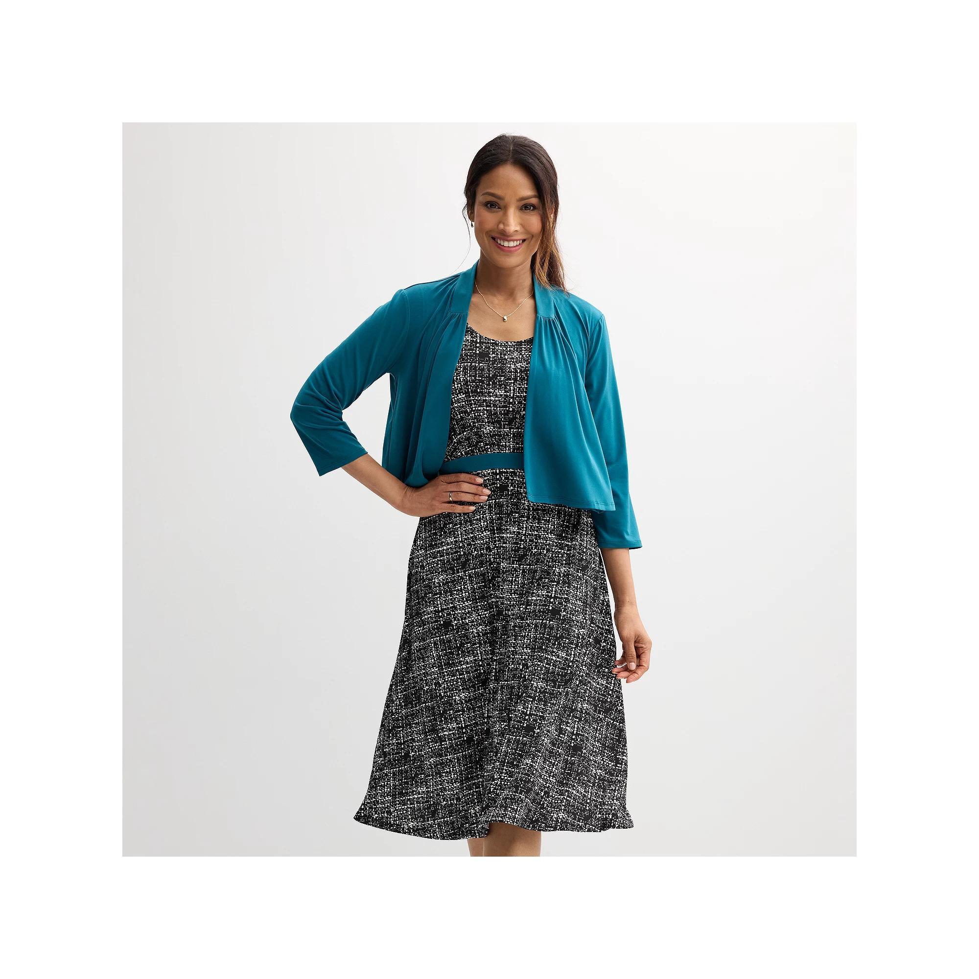 Women's Sandra Darren 2-pc. Knit Jacket & Dress Set, Size: XL, Black Teal Product Image