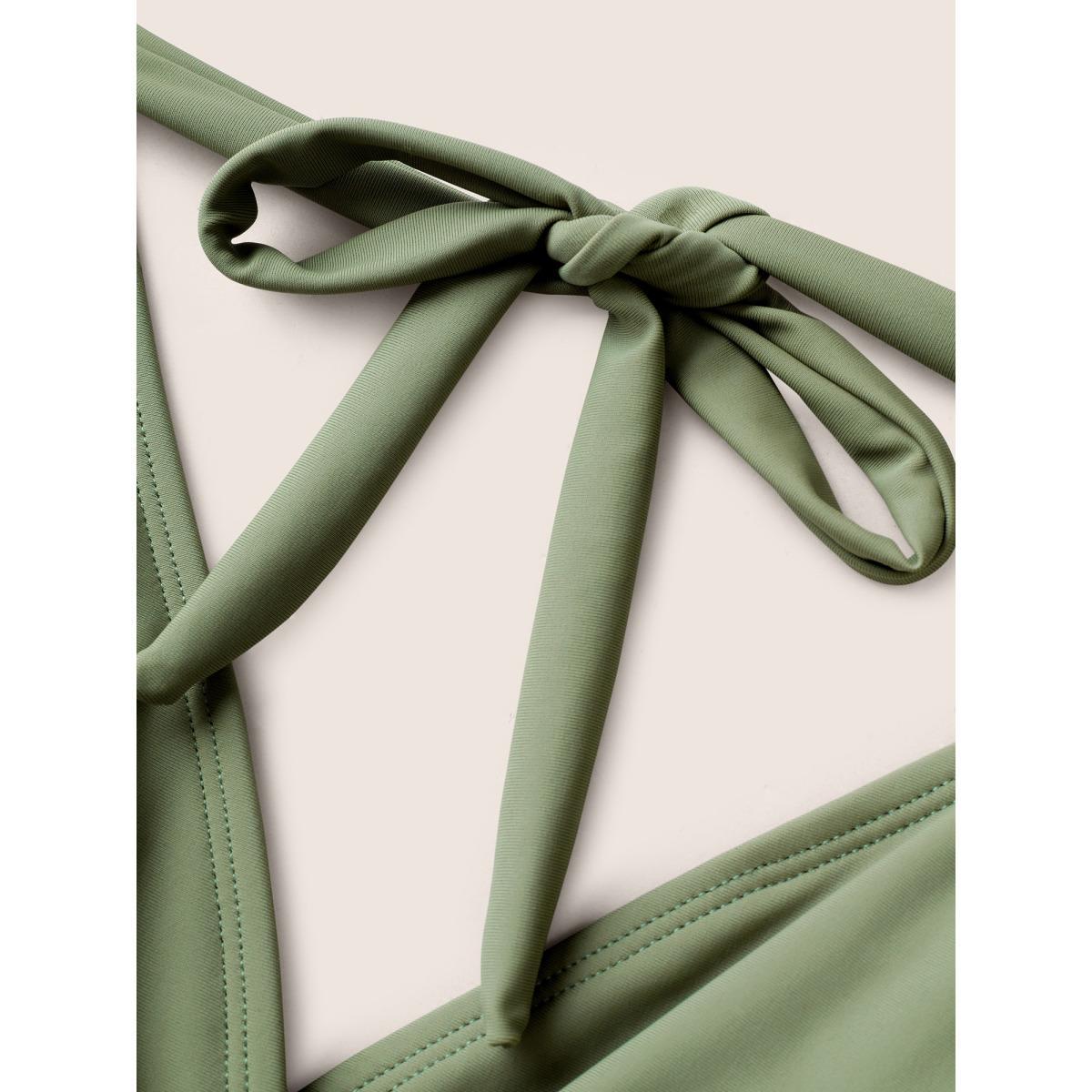 Plus Size Solid Tie Knot Metal Shell Detail Swim Dress Women's Swimwear Moss Beach Bodycon Overlap Collar High stretch Curve Swim Dresses BloomChic 22-24/3X Product Image
