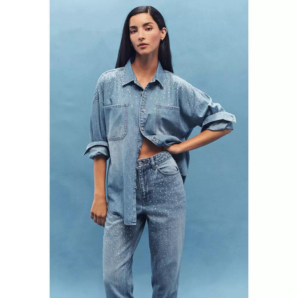 Women's NEXT Denim Diamante Shirt, Size: XL, Mid Blue Product Image