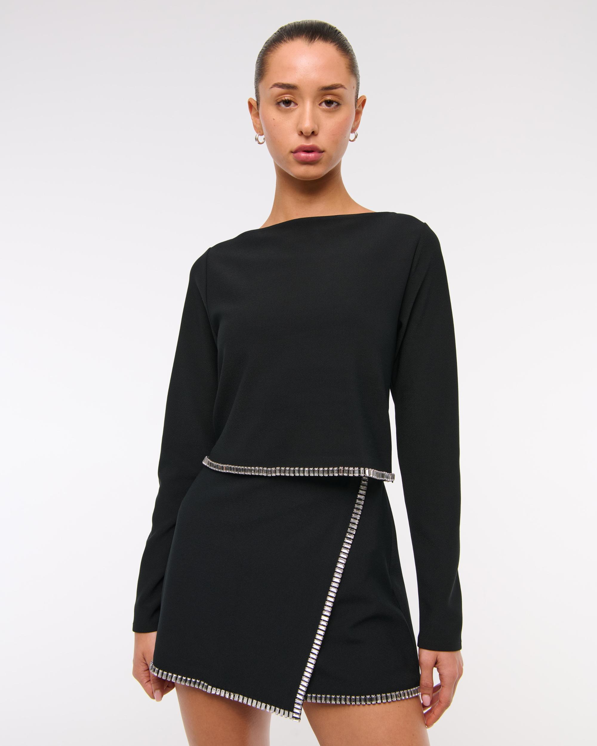 Long-Sleeve Embellished Rhinestone Top Product Image