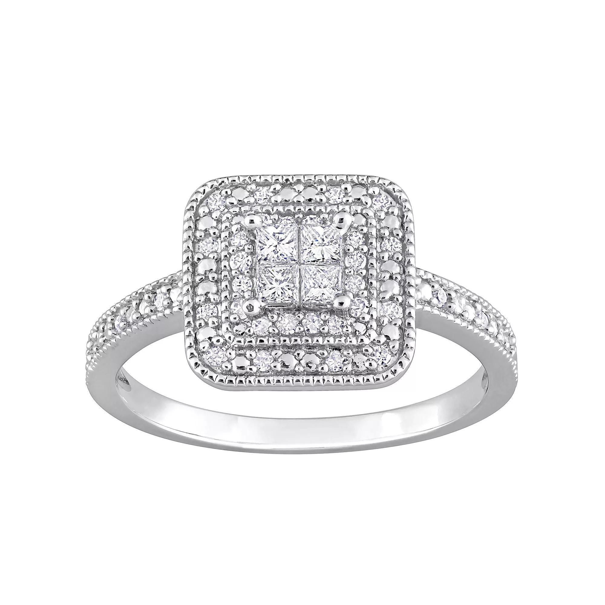 Stella Grace Sterling Silver 1/3 Carat T.W Diamond Double Halo Engagement Ring, Women's, Size: 9 Product Image